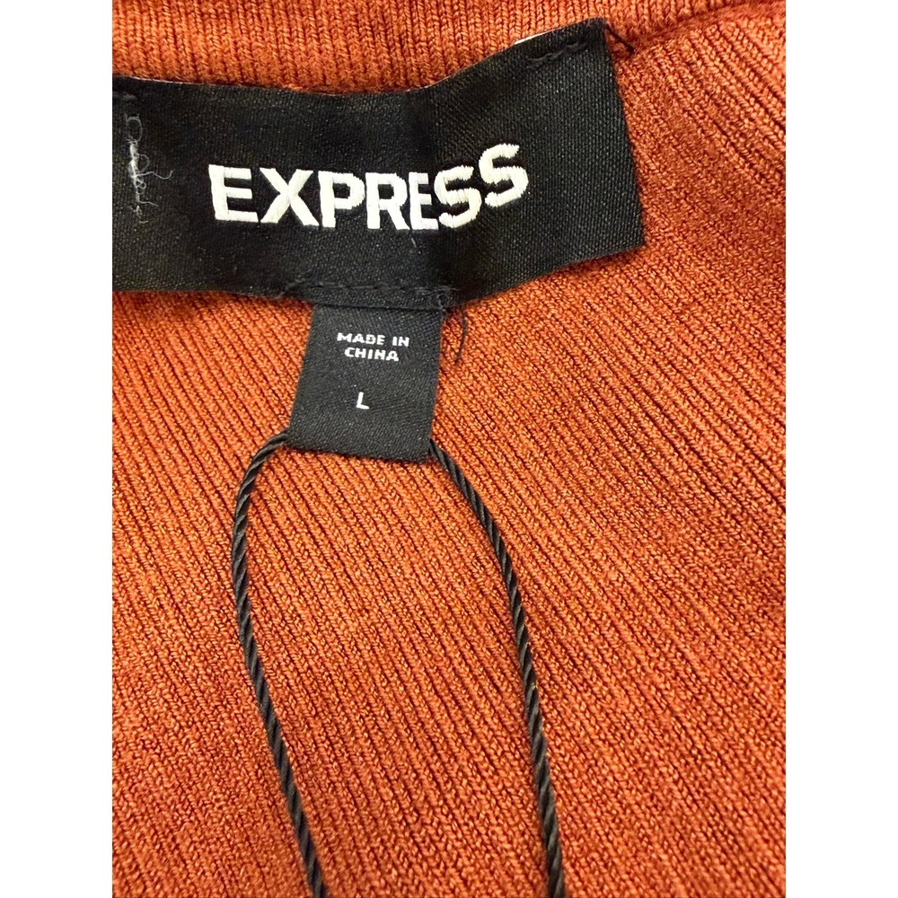 Express One Shoulder Ruffle Ribbed Knit Crop Top Rust Brown Size Large NEW - Picture 5 of 6